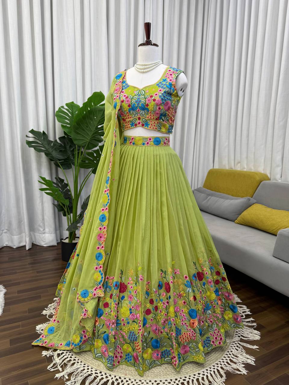 Green Color Designer Sequence Work Designer Lehenga Choli