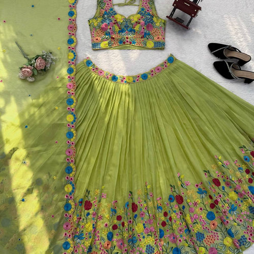 Green Color Designer Sequence Work Designer Lehenga Choli