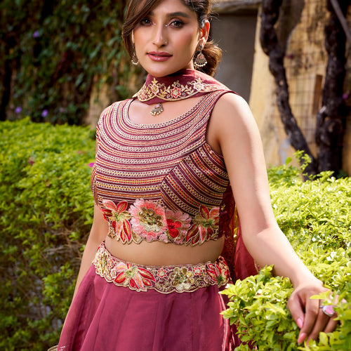 Pink Color Designer Party Wear Sequence Embroidery Lehenga