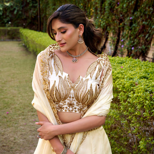 Cream Color Designer Party Wear Sequence Embroidery Lehenga