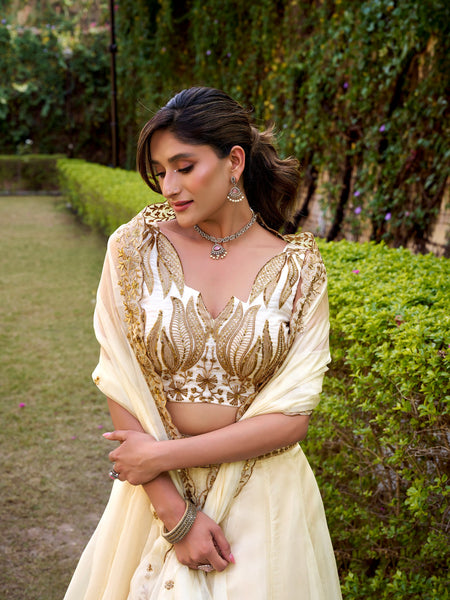 Cream Color Designer Party Wear Sequence Embroidery Lehenga