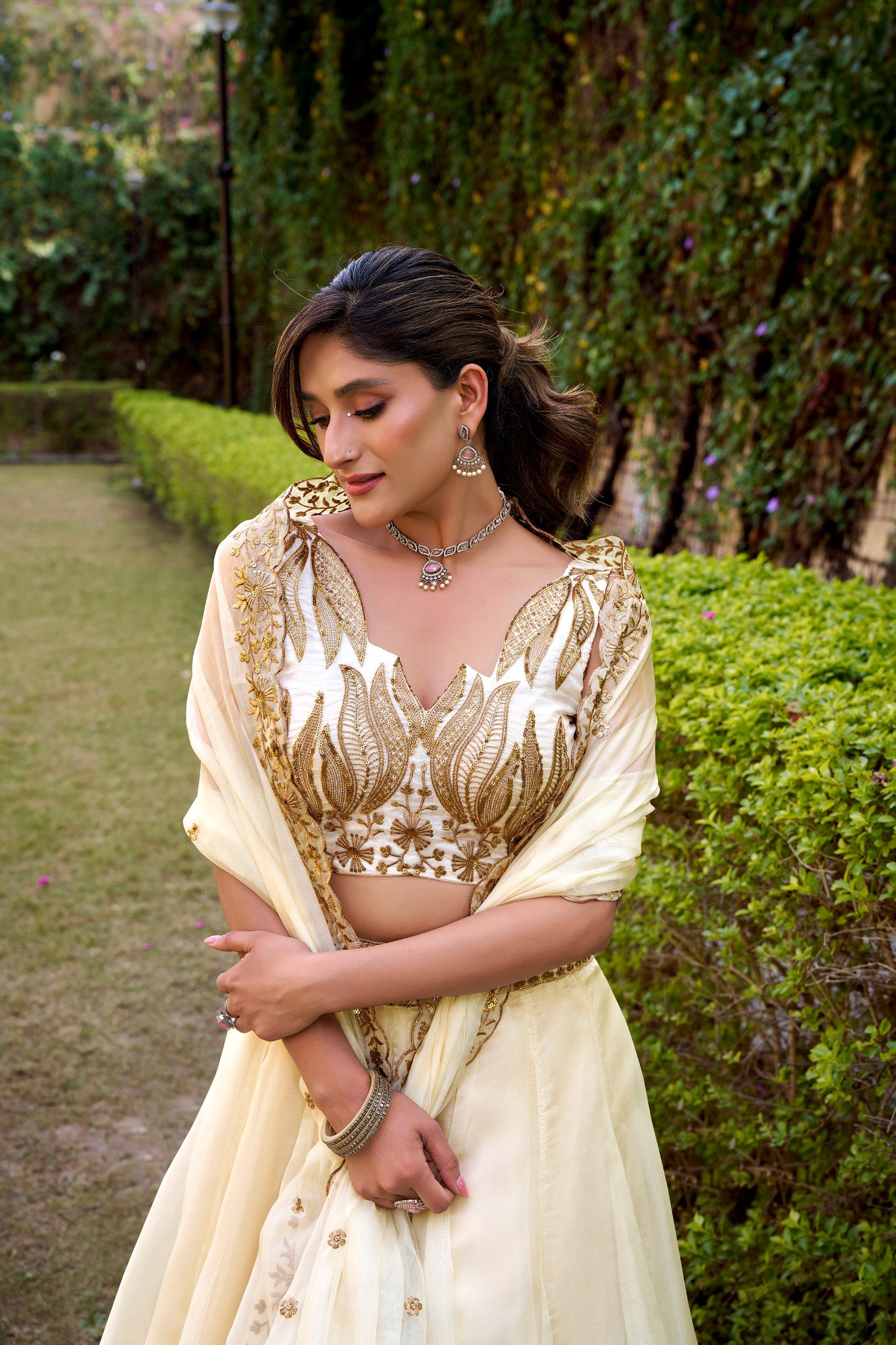 Cream Color Designer Party Wear Sequence Embroidery Lehenga