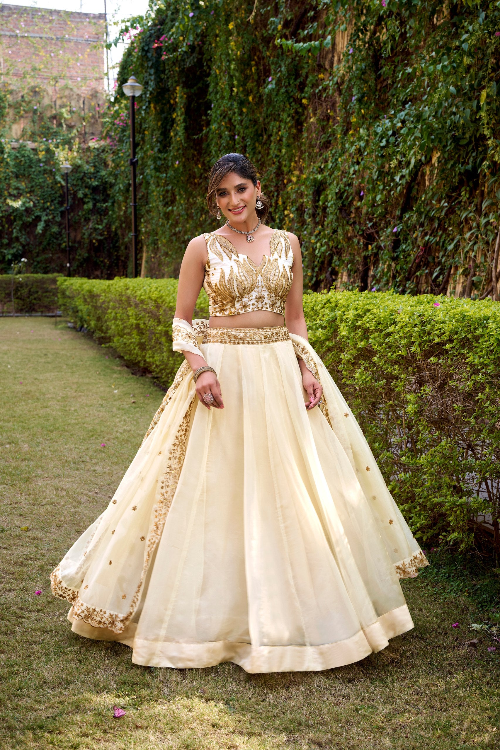Cream Color Designer Party Wear Sequence Embroidery Lehenga