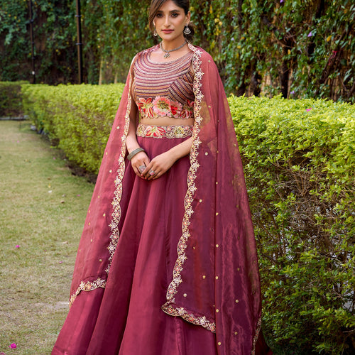 Pink Color Designer Party Wear Sequence Embroidery Lehenga