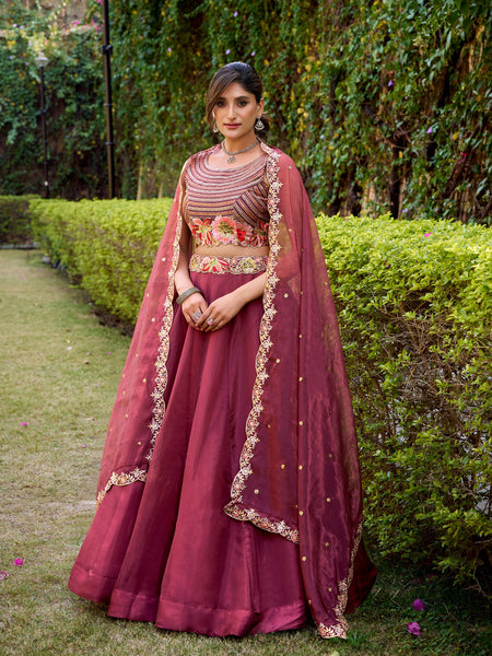 Pink Color Designer Party Wear Sequence Embroidery Lehenga