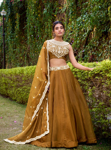 Gold Yellow Color Designer Party Wear Sequence Embroidery Lehenga