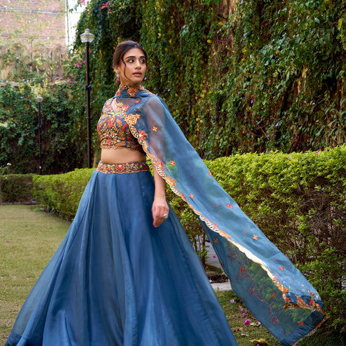 Blue Color Designer Party Wear Sequence Embroidery Lehenga