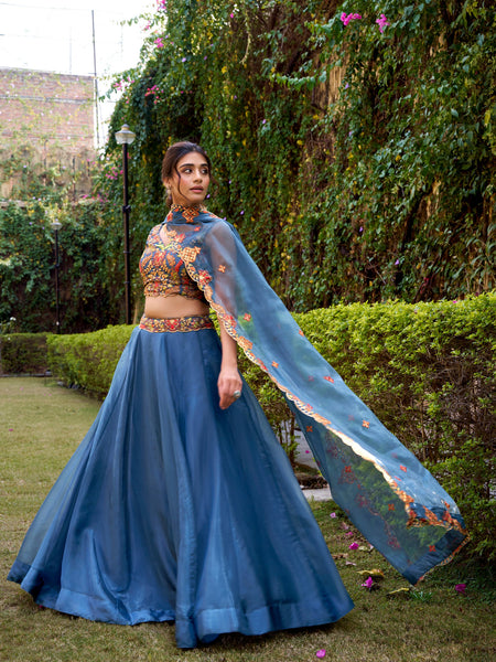 Blue Color Designer Party Wear Sequence Embroidery Lehenga