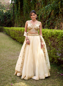 Cream Color Designer Party Wear Sequence Embroidery Lehenga