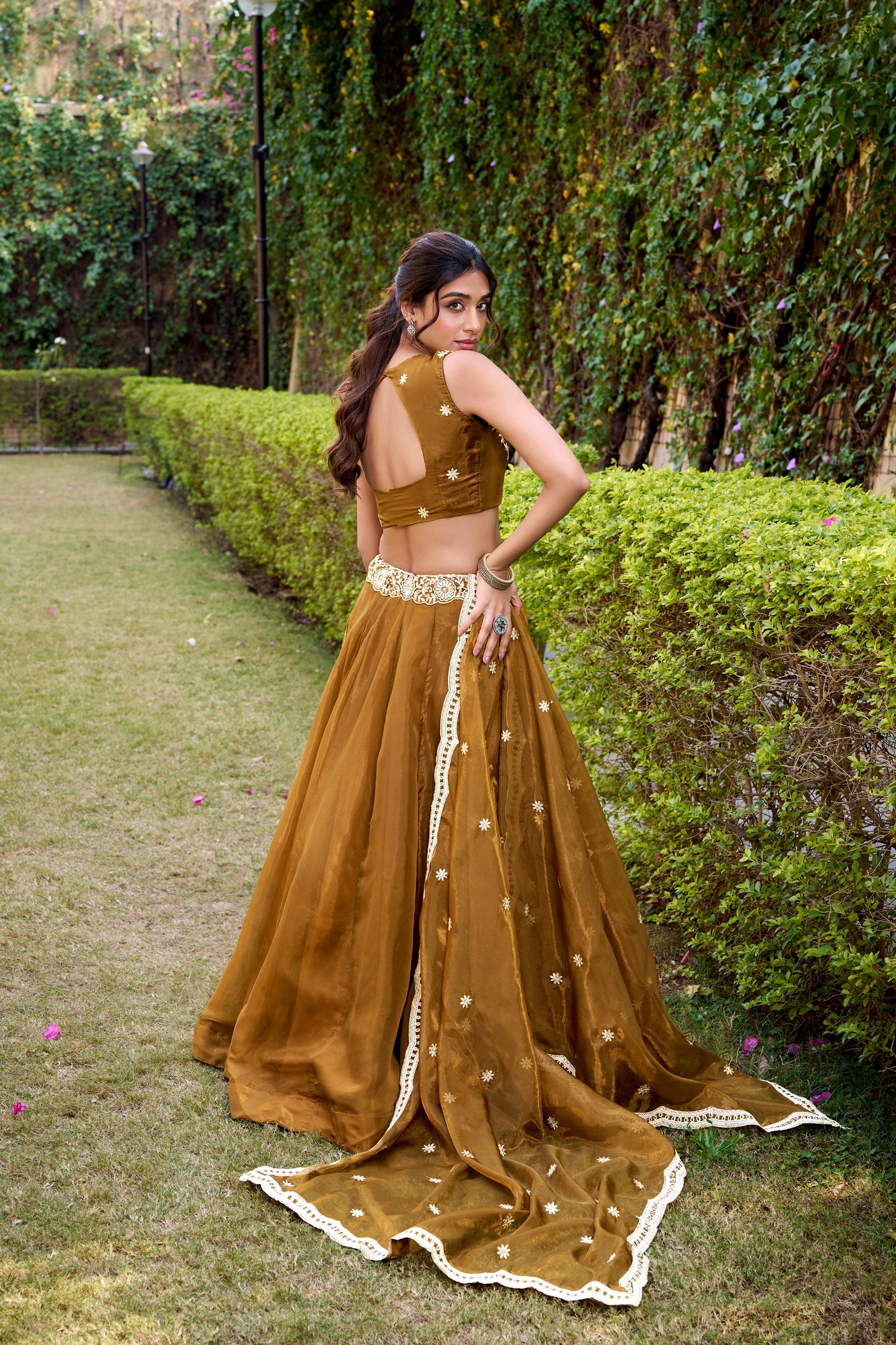 Gold Yellow Color Designer Party Wear Sequence Embroidery Lehenga
