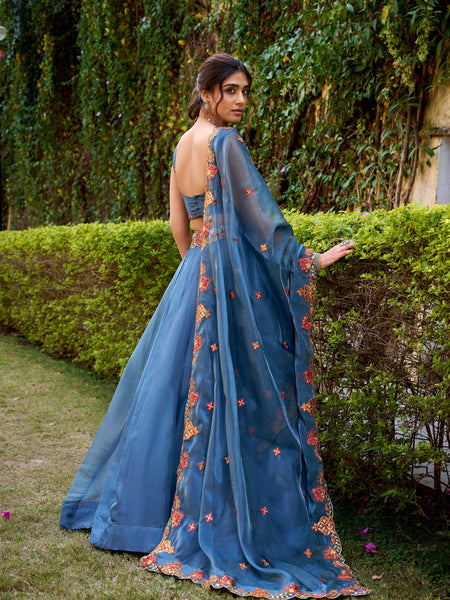 Blue Color Designer Party Wear Sequence Embroidery Lehenga