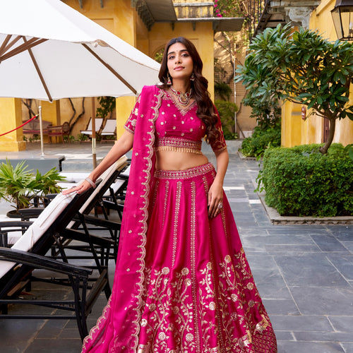 Pink Color Bridal Designer Sequence Embroidery Lehenga
