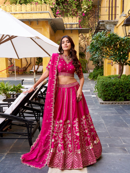 Pink Color Bridal Designer Sequence Embroidery Lehenga