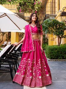 Pink Color Bridal Designer Sequence Embroidery Lehenga