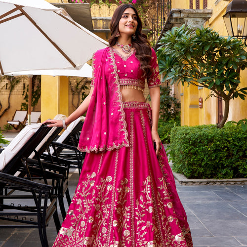 Pink Color Bridal Designer Sequence Embroidery Lehenga