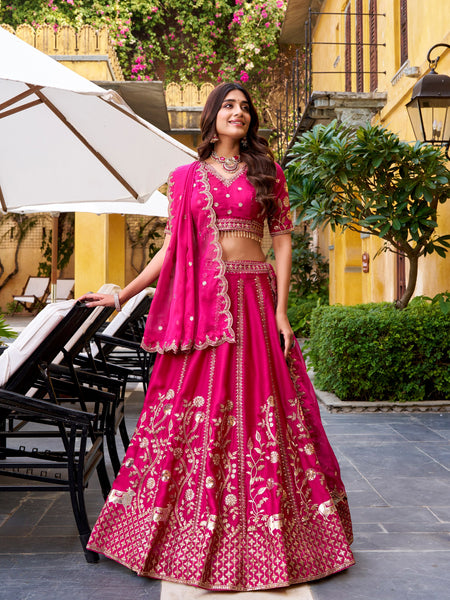 Pink Color Bridal Designer Sequence Embroidery Lehenga