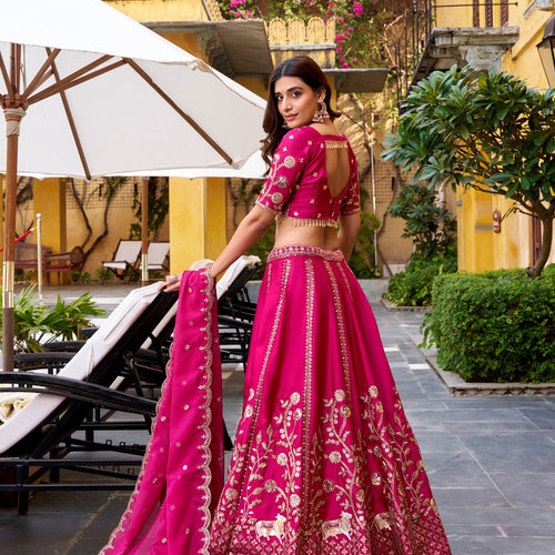 Pink Color Bridal Designer Sequence Embroidery Lehenga
