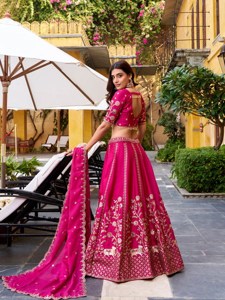 Pink Color Bridal Designer Sequence Embroidery Lehenga