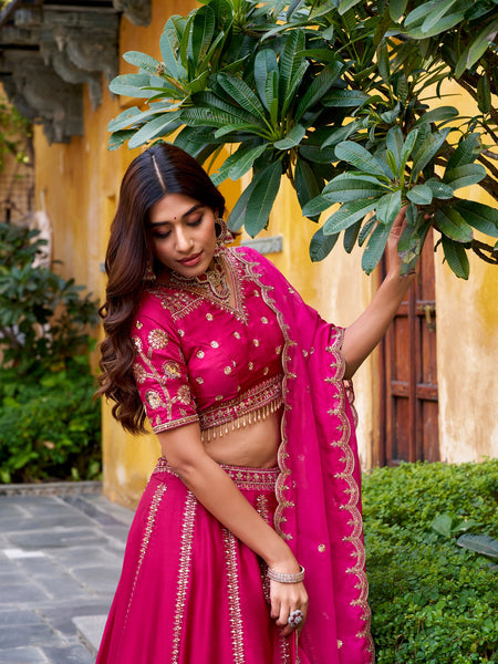 Pink Color Bridal Designer Sequence Embroidery Lehenga