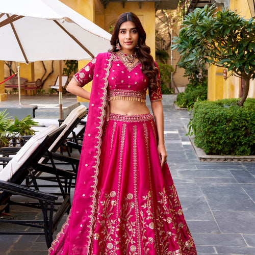 Pink Color Bridal Designer Sequence Embroidery Lehenga