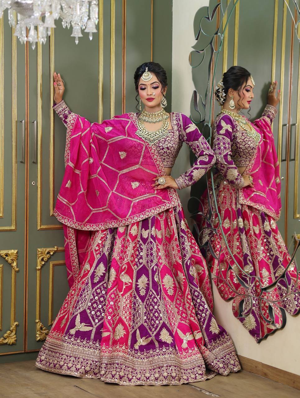 Pink Color Sequence Work Wedding Wear Georgette Lehenga Choli