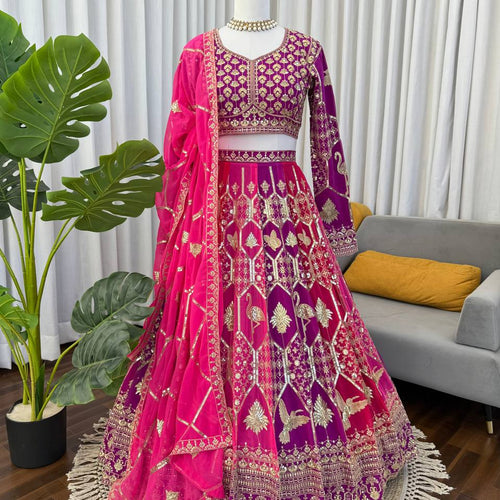 Pink Color Sequence Work Wedding Wear Georgette Lehenga Choli