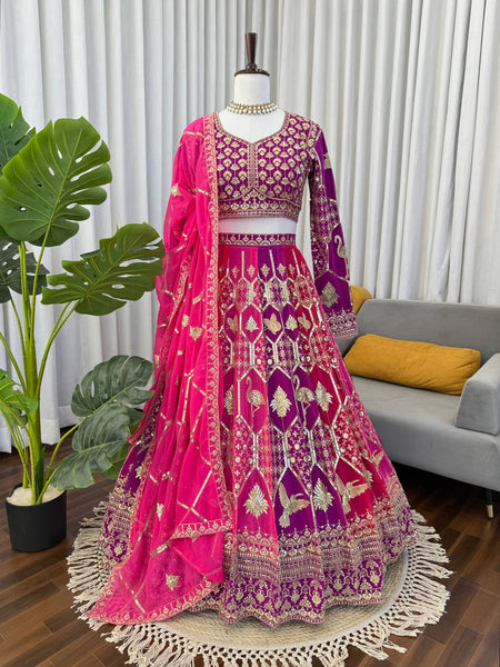 Pink Color Sequence Work Wedding Wear Georgette Lehenga Choli
