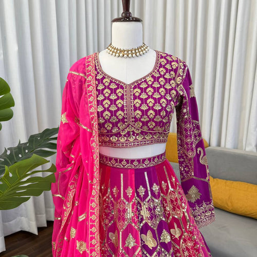 Pink Color Sequence Work Wedding Wear Georgette Lehenga Choli