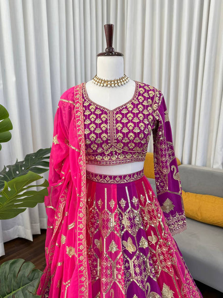 Pink Color Sequence Work Wedding Wear Georgette Lehenga Choli