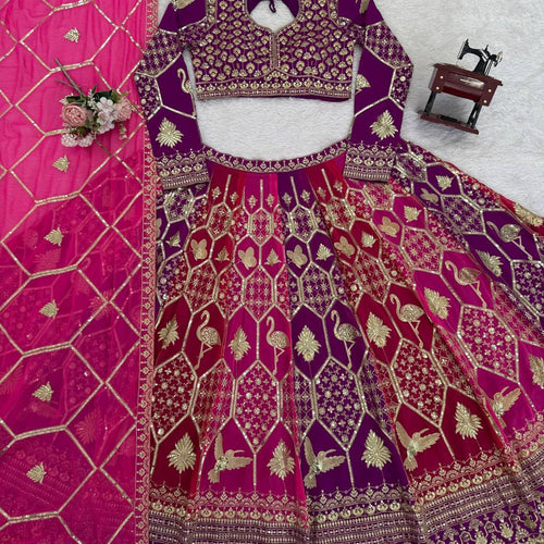 Pink Color Sequence Work Wedding Wear Georgette Lehenga Choli