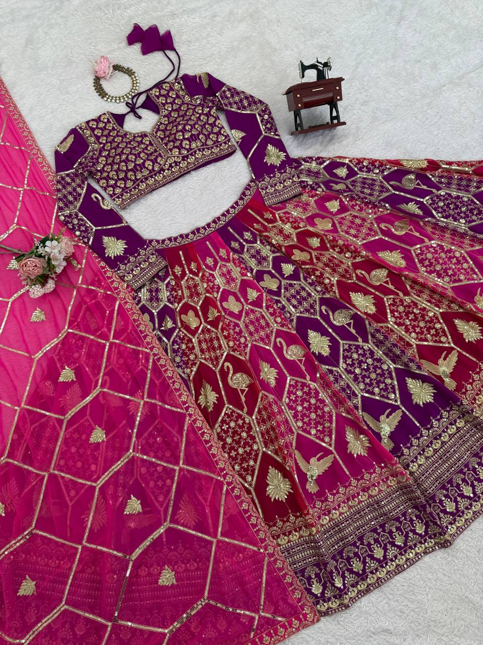 Pink Color Sequence Work Wedding Wear Georgette Lehenga Choli