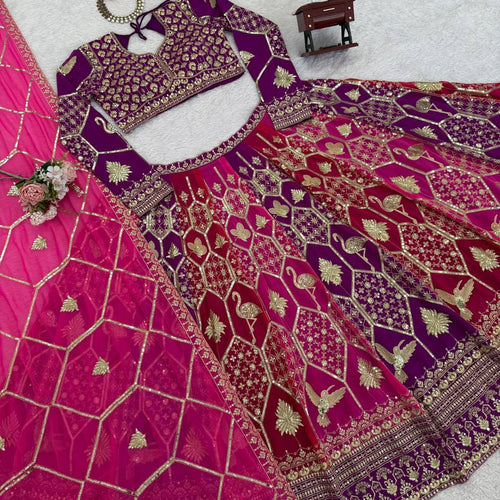Pink Color Sequence Work Wedding Wear Georgette Lehenga Choli