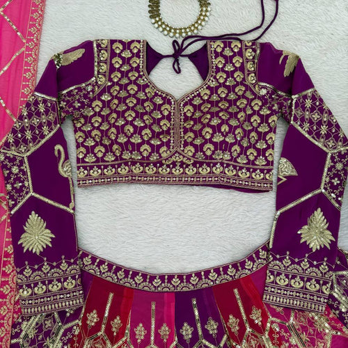 Pink Color Sequence Work Wedding Wear Georgette Lehenga Choli