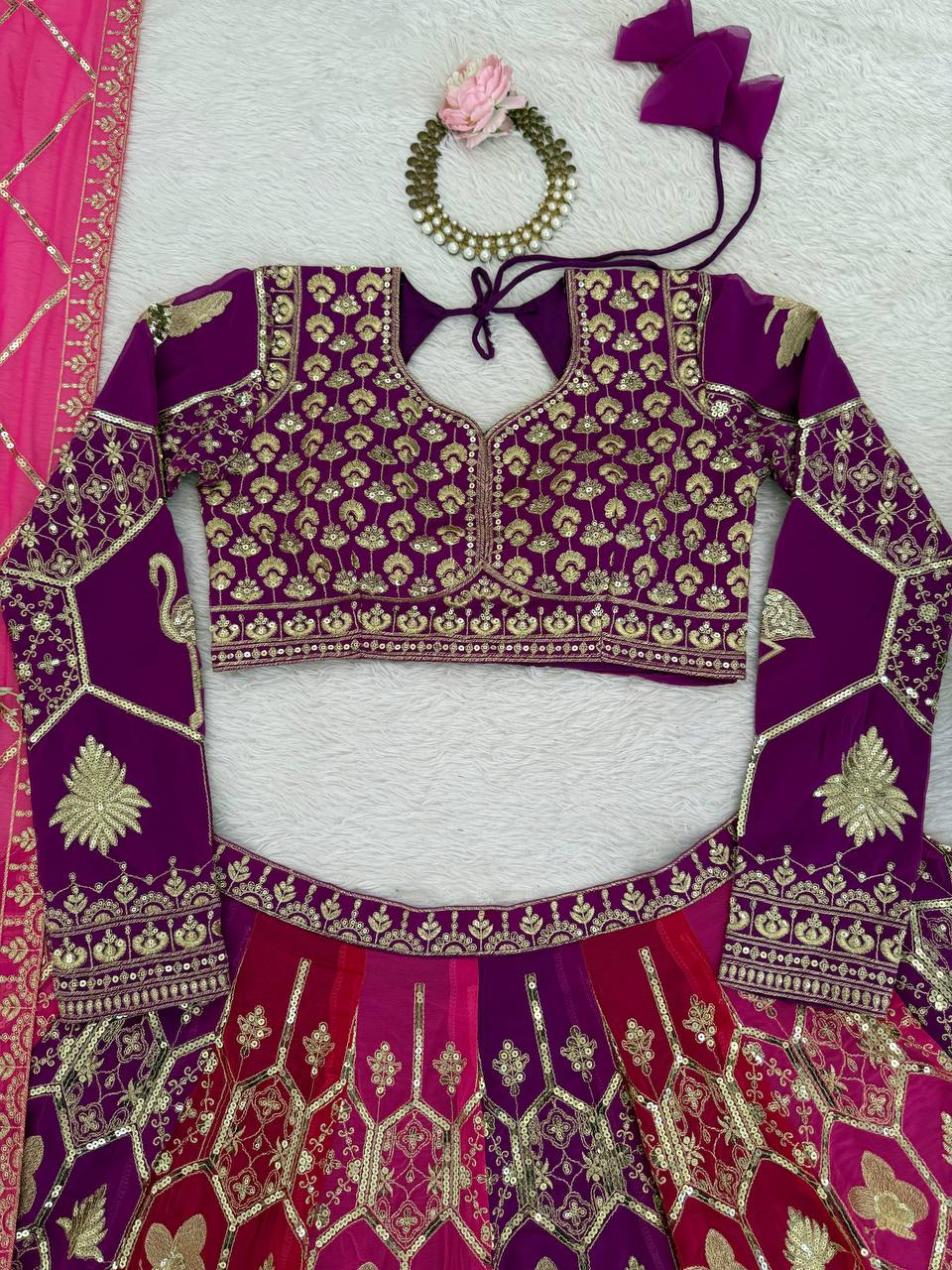 Pink Color Sequence Work Wedding Wear Georgette Lehenga Choli