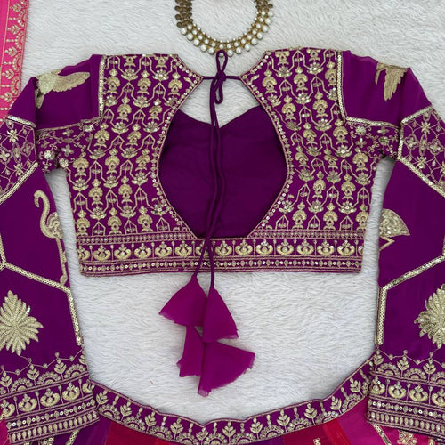 Pink Color Sequence Work Wedding Wear Georgette Lehenga Choli