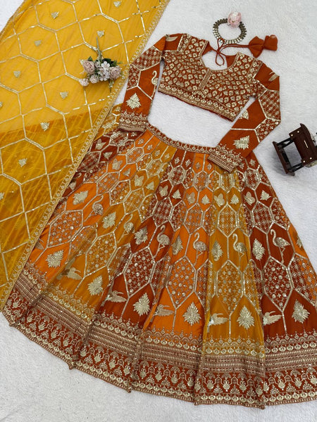 Yellow Color Wedding Wear Designer Georgette Lehenga