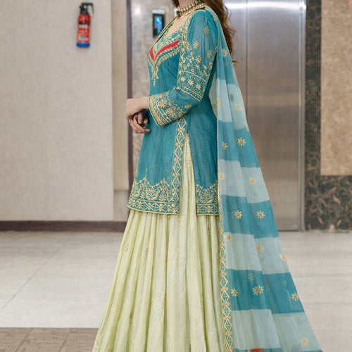 Rama - Cream Color Wedding Wear Designer Top with Lehenga