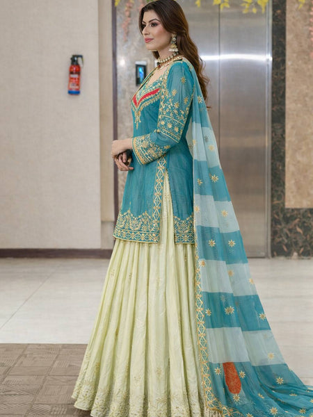 Rama - Cream Color Wedding Wear Designer Top with Lehenga