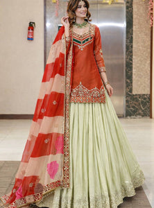 Orange - Cream Color Wedding Wear Designer Top with Lehenga