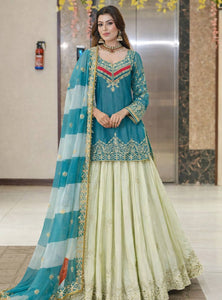 Rama - Cream Color Wedding Wear Designer Top with Lehenga