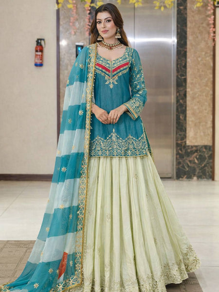 Rama - Cream Color Wedding Wear Designer Top with Lehenga