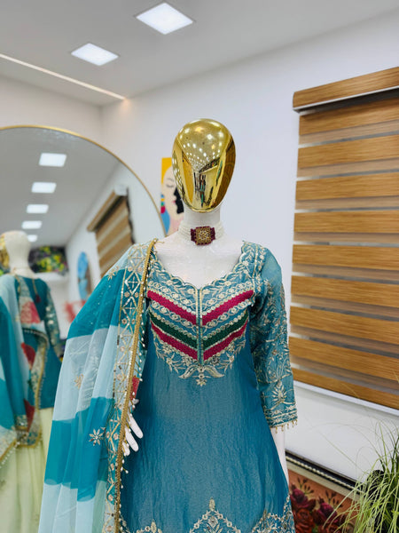 Rama - Cream Color Wedding Wear Designer Top with Lehenga