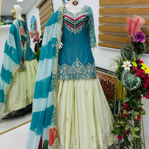 Rama - Cream Color Wedding Wear Designer Top with Lehenga