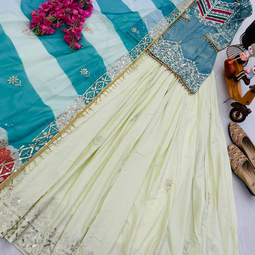 Rama - Cream Color Wedding Wear Designer Top with Lehenga