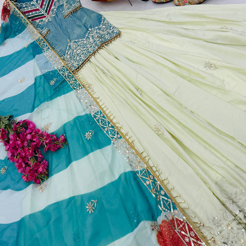 Rama - Cream Color Wedding Wear Designer Top with Lehenga