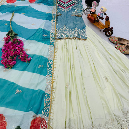 Rama - Cream Color Wedding Wear Designer Top with Lehenga