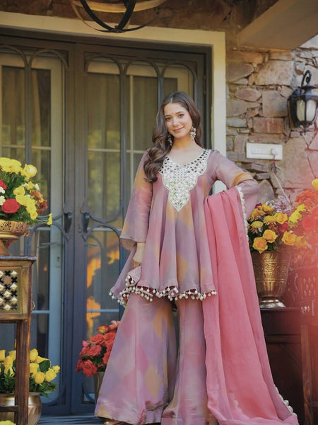 Light Pink Color Party Wear Classy Designer Palazzo Suit