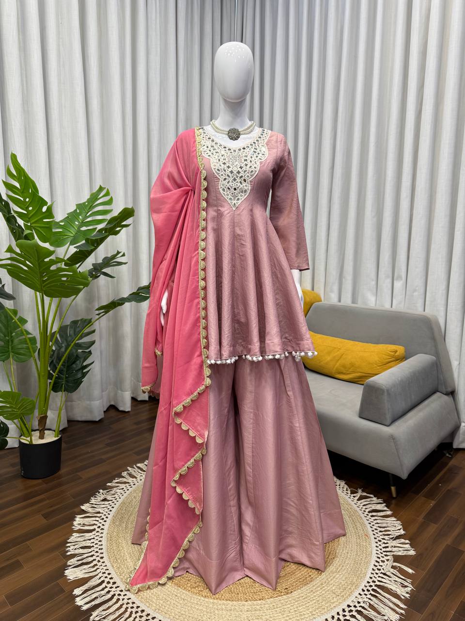 Light Pink Color Party Wear Classy Designer Palazzo Suit
