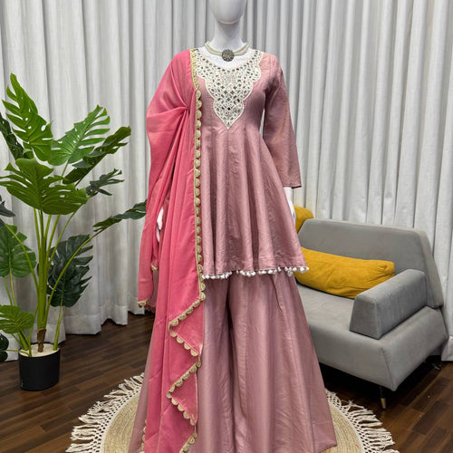 Light Pink Color Party Wear Classy Designer Palazzo Suit