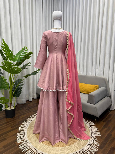 Light Pink Color Party Wear Classy Designer Palazzo Suit